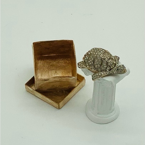Vintage Swarovski Crystal Brass Sea Turtle Trinket Box